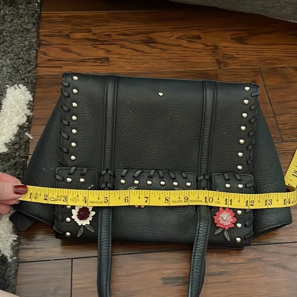 Kate Spade Madison Avenue Abigail black purse with leather flowers embellished_6